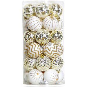 30PCS Christmas Balls Ornaments,60MM Gold&White Painted Shatterproof Festive